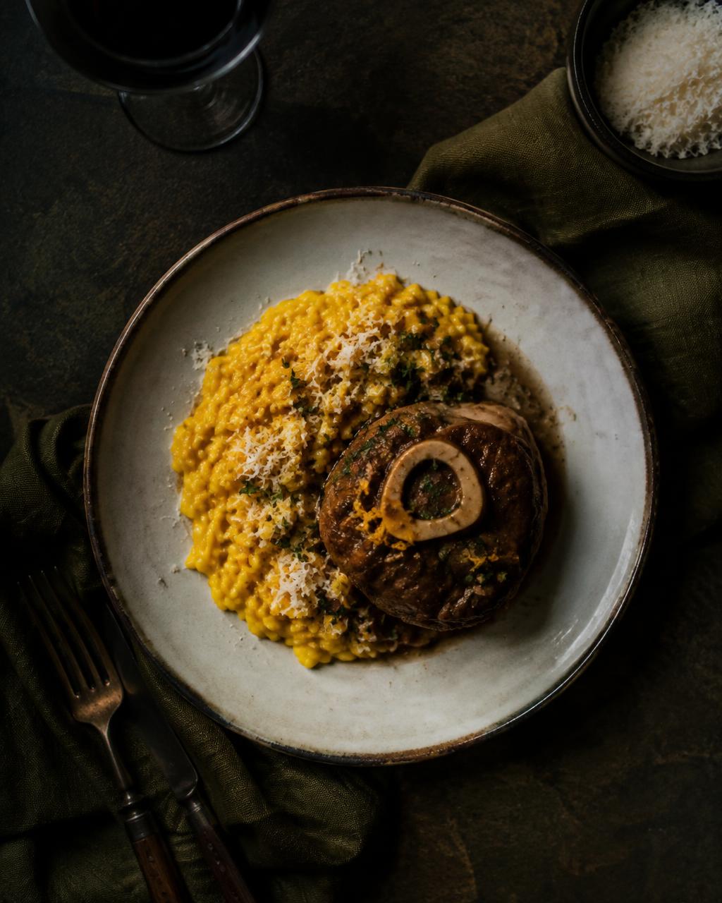 Braised veal with saffron risotto (illustrative image)